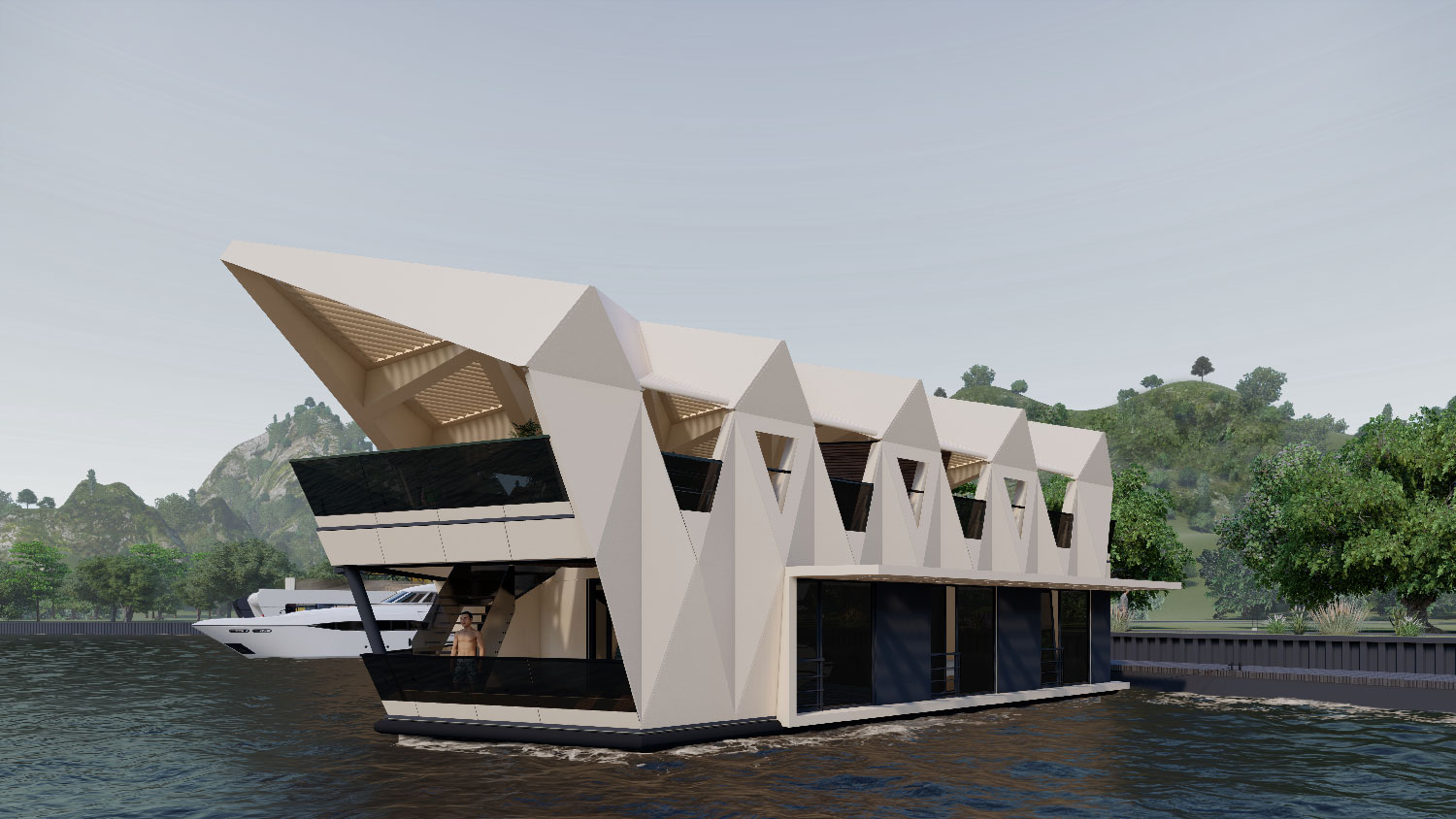 Архітектура на воді HOUSEBOAT ORIGAMI площею 130 м² від YUGMA
