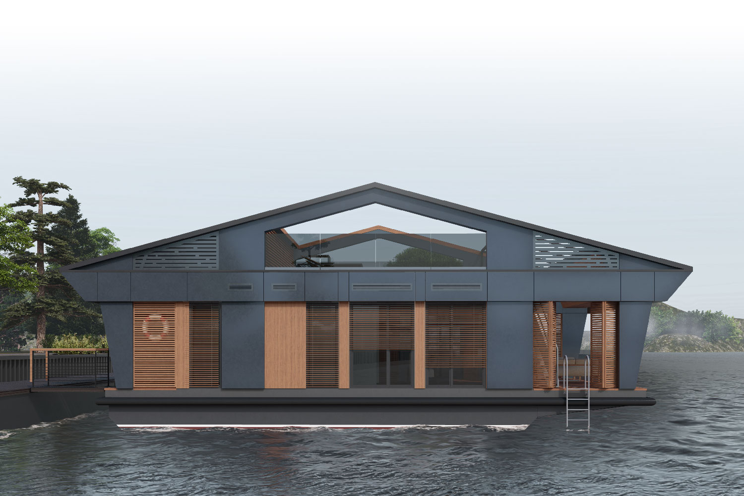 Фасад сучасного будинку на воді Houseboat від YUGMA