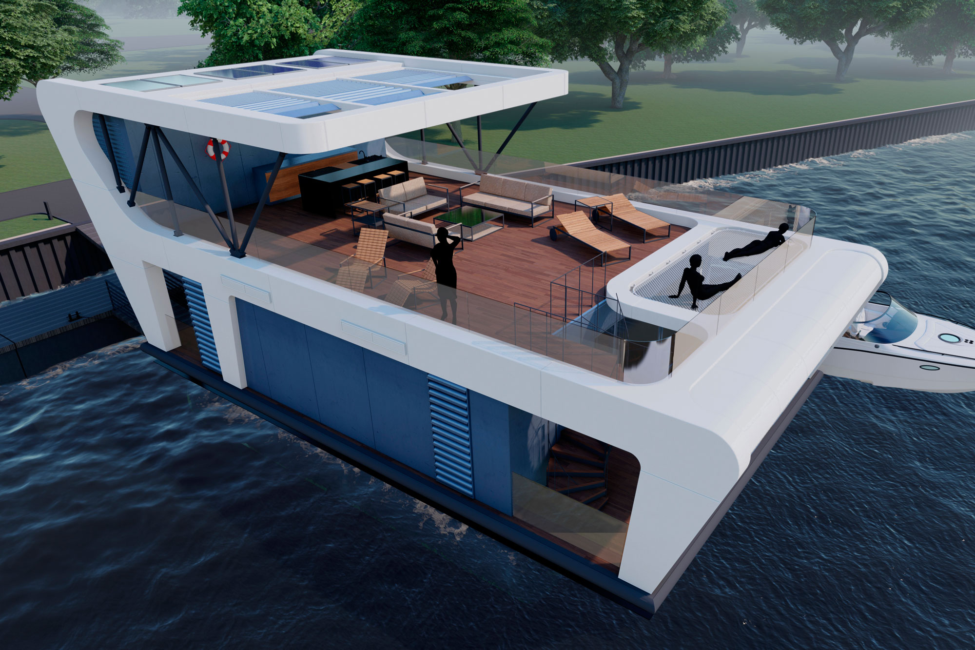 HOUSEBOAT ORIGAMI — сучасний плавучий будинок з геометричною архітектурою від YUGMA